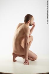 Nude Man White Slim Short Brown Sitting poses - ALL Sitting poses - on knees Realistic